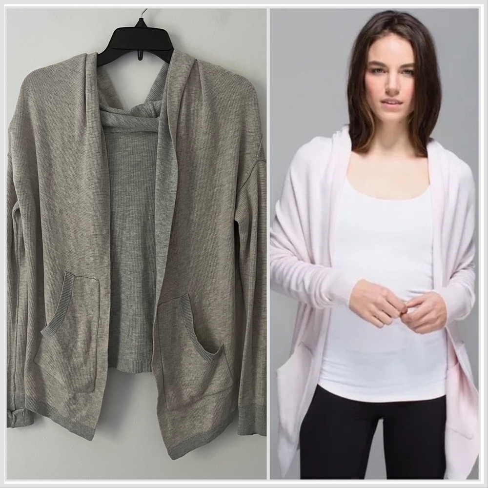 Lululemon Cabin Yogi Cashmere Blend Reversible Pink Gray Cardigan Hooded 4